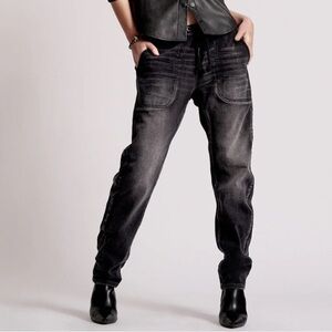 One Teaspoon Shabbies Low Waist Drawstring Boyfriend  Jeans Faded Black - Small